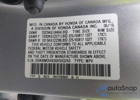 2016 Honda Cr-V Se из США, поврежденный, VIN 2HKRM3H43GH553243